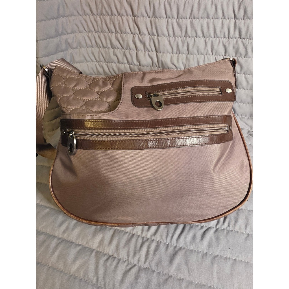 1052 Mosey Taupe Brown Recycled Crossbody Bag Quilted Nylon Multi-Pocket Purse